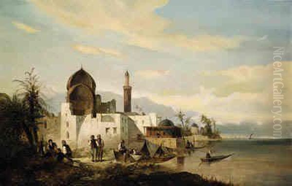 A Turkish Village Oil Painting by Josef Thoma