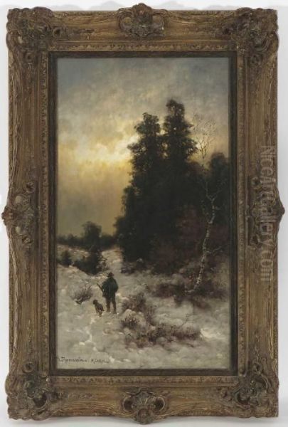 Jager Im Winterwald Oil Painting by Desire Tomassin