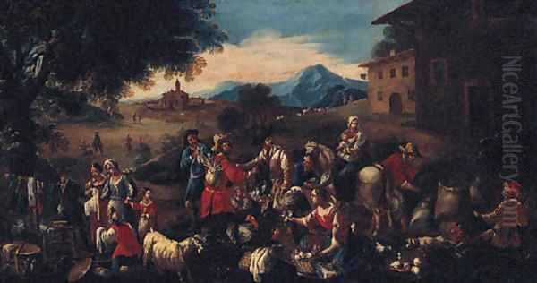 A country market Oil Painting by North-Italian School