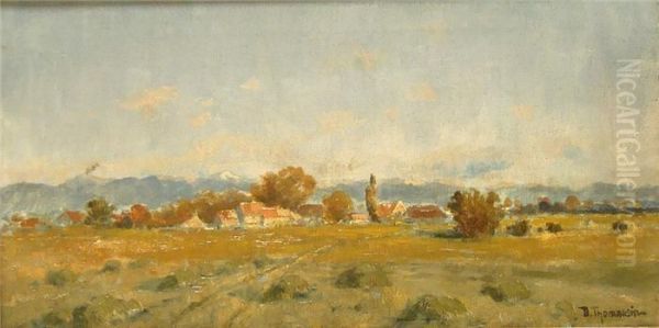 Blick Auf Dorf Mit Gebirgskette In Hintergrund Oil Painting by Desire Tomassin