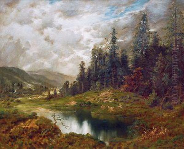 Oberbayrische Landschaft Mit Bergsee Oil Painting by Desire Tomassin