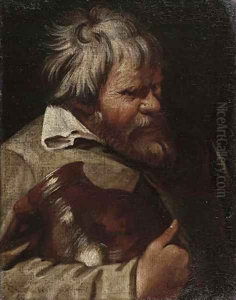 An old man carrying an earthenware jug in his right arm Oil Painting by North-Italian School