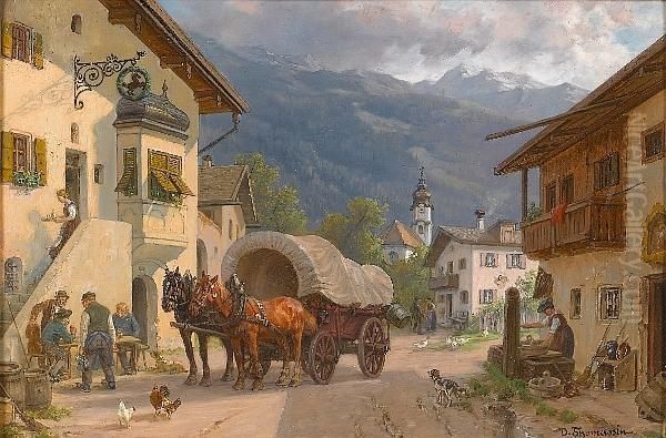 A Halt In Front Of A Tavern Oil Painting by Desire Tomassin