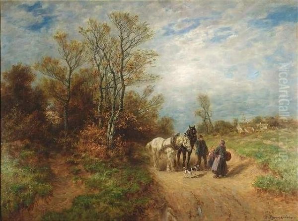 Autumnal Landscape With A Peasant Family On A Path Oil Painting by Desire Tomassin