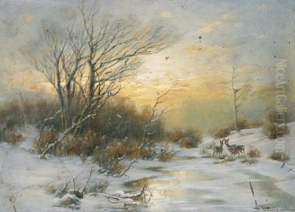 A Landscape In Winter Oil Painting by Desire Tomassin