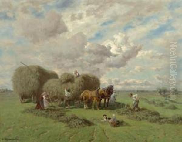 At The Hay Harvest. Oil Painting by Desire Tomassin