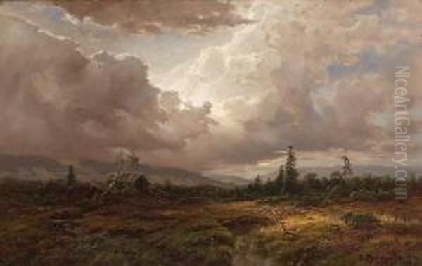 Moorlandschaft Bei Aufziehendem
 Gewitter. Oil Painting by Desire Tomassin