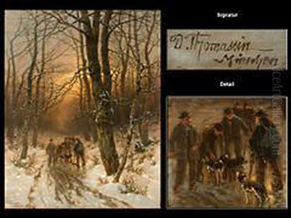 Jagdgesellschaft Im Winterwald Oil Painting by Desire Tomassin