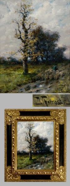 Schafer Mit Herde In Herbstlicher Landschaft Oil Painting by Desire Tomassin