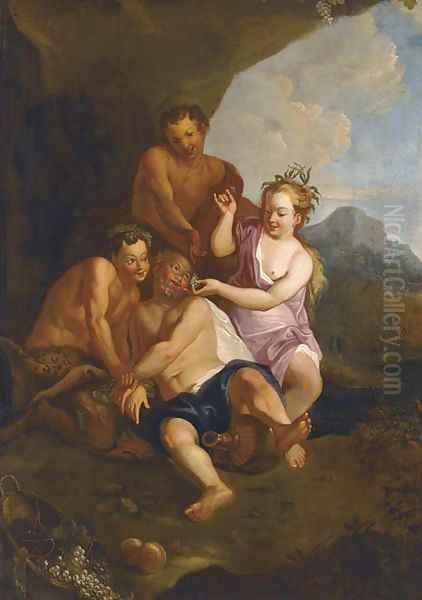 The drunken Silenus with satyrs and a nymph Oil Painting by North-Italian School