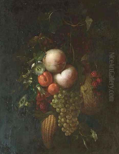 Peaches, grapes on the vine Oil Painting by Ernst Stuven