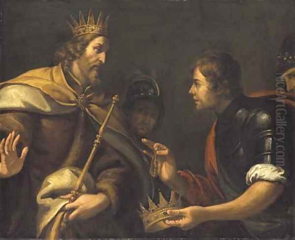 David presented with the crown and bracelet of Saul Oil Painting by Luca Saltarello