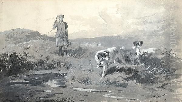 Setters Working A Moor Oil Painting by Archibald Thorburn