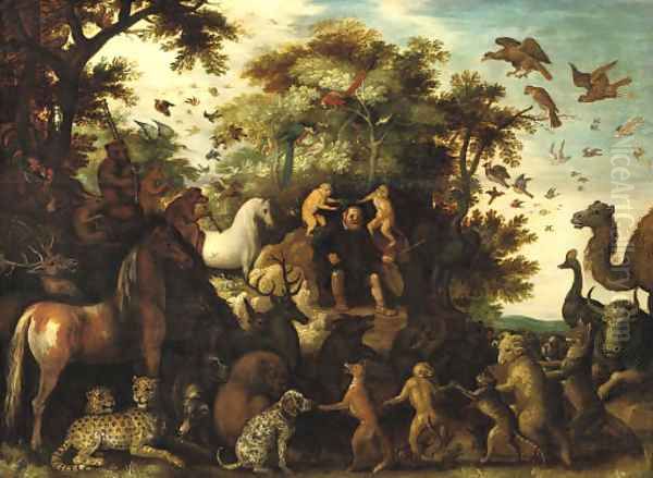 Aesopus and the animals in a landscape Oil Painting by Roelandt Jacobsz Savery