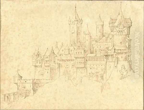 An extensive castle on a mountain peak Oil Painting by Roelandt Jacobsz Savery