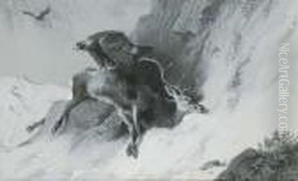 A Golden Eagle On A Dead Stag Oil Painting by Archibald Thorburn