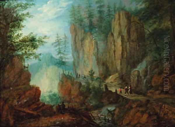 Travellers on an alpine pass Oil Painting by Roelandt Jacobsz Savery