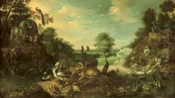 The Garden of Eden with a stag Oil Painting by Roelandt Jacobsz Savery