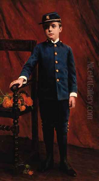 Portrait of a boy in 'Yankee' uniform Oil Painting by American School