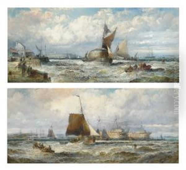 Hay Barges And Other Shipping In A Stiff Breeze Off Dover Oil Painting by William A. Thornley Or Thornber