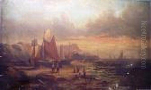 Boats On The Shore, Whitby Oil Painting by William A. Thornley Or Thornber