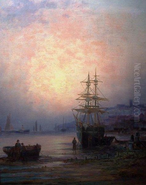 Sailing Ships Off Whitby Oil Painting by William A. Thornley Or Thornber