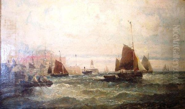 Fishing Boats Leaving Harbour Oil Painting by William A. Thornley Or Thornber