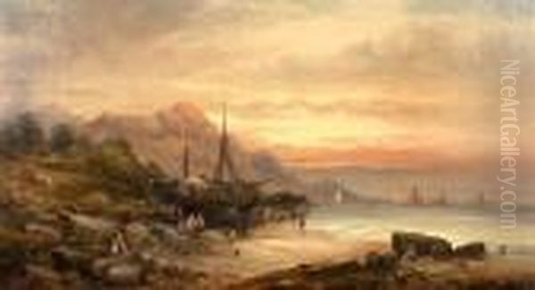 Onthe Beach Oil Painting by William A. Thornley Or Thornber