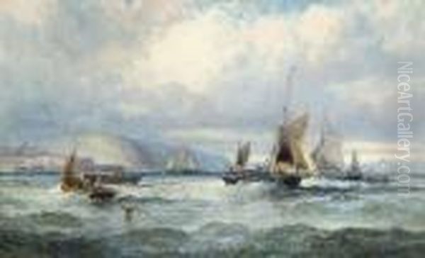 Fishing Vessels Off Scarborough Oil Painting by William A. Thornley Or Thornber