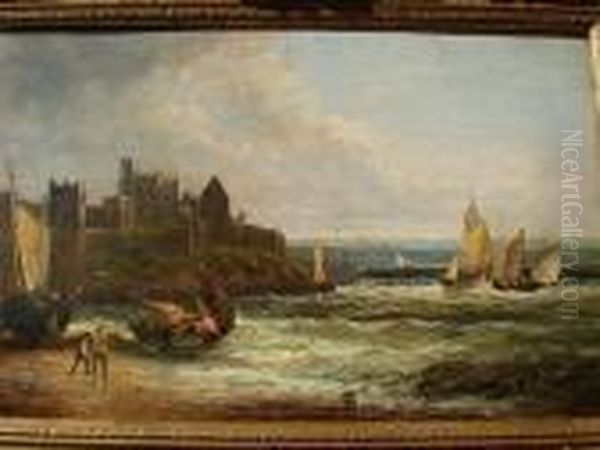 Fishing Boats Approaching The Shore, Before Acastle Oil Painting by William A. Thornley Or Thornber