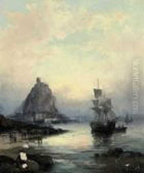 St. Michael's Mount At Dusk Oil Painting by William A. Thornley Or Thornber