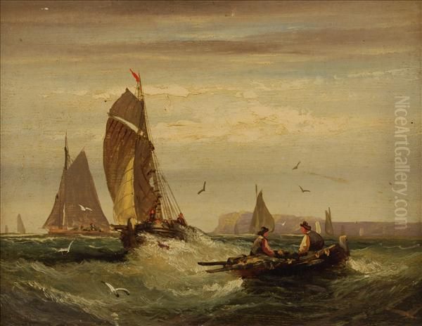 Rowing Out Theharbour Mouth By Moonlight Oil Painting by William A. Thornley Or Thornber