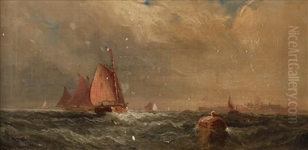 Vessels Off Thecoast Oil Painting by William A. Thornley Or Thornber