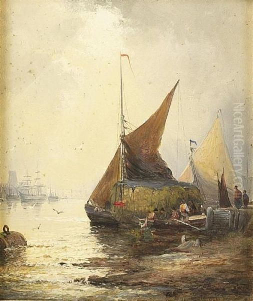 Low Tide In The Estuary Oil Painting by William A. Thornley Or Thornber