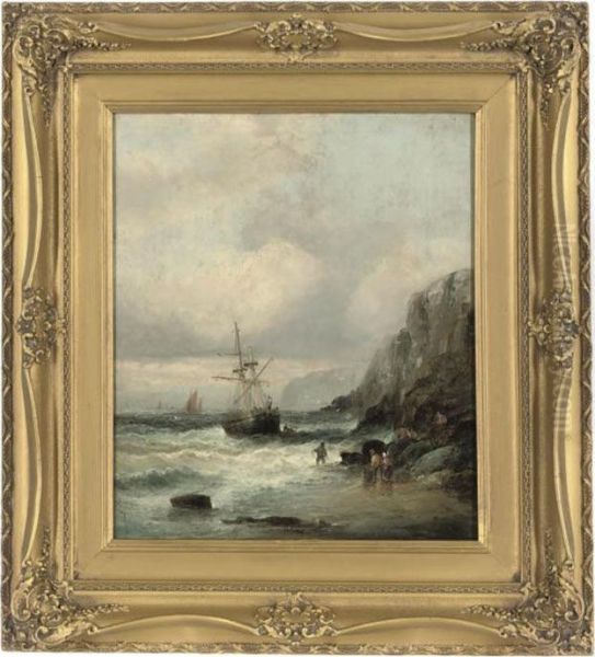 Wreck On The Yorkshire Coast Oil Painting by William A. Thornley Or Thornber