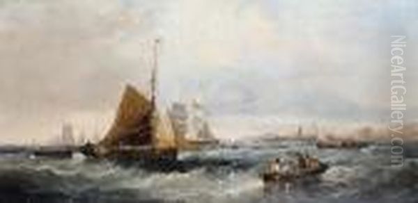 Fishing Boats On A Breezy Day Oil Painting by William A. Thornley Or Thornber