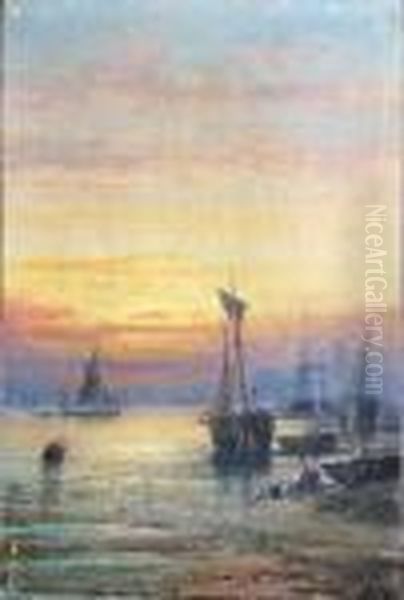 Sunset, Low Tide Near Faversham Oil Painting by William A. Thornley Or Thornber