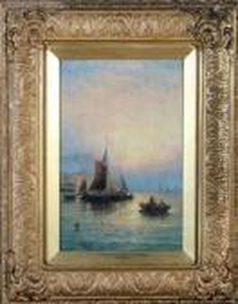 Sunrise, Fishing Boats Of Hastings Oil Painting by William A. Thornley Or Thornber