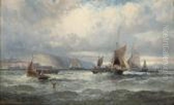 On The Coast; And Fishing Boats Off To The Grounds Oil Painting by William A. Thornley Or Thornber