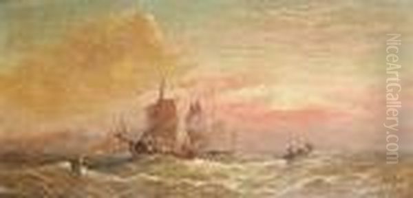 Sunset Off Eastbourne Oil Painting by William A. Thornley Or Thornber