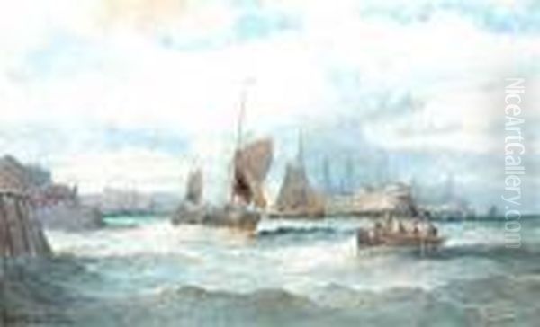 Dartmouth With Fishing Oil Painting by William A. Thornley Or Thornber