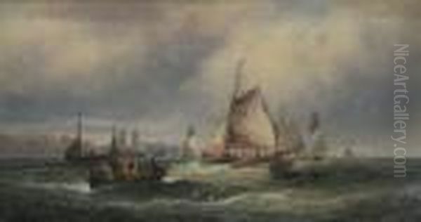 Fishing Boats Oil Painting by William A. Thornley Or Thornber