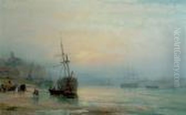 The Port Of Rochester At Sunset Oil Painting by William A. Thornley Or Thornber