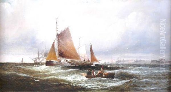 Shipping Off The Coast Oil Painting by William A. Thornley Or Thornber