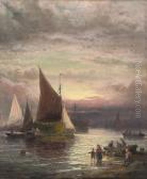 On The Medway At Dusk Oil Painting by William A. Thornley Or Thornber