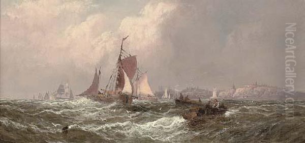 A Fresh Breeze Off Scarborough Oil Painting by William A. Thornley Or Thornber