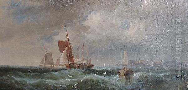 Shipping Off A Coastline; And A Companion Oil Painting by William A. Thornley Or Thornber