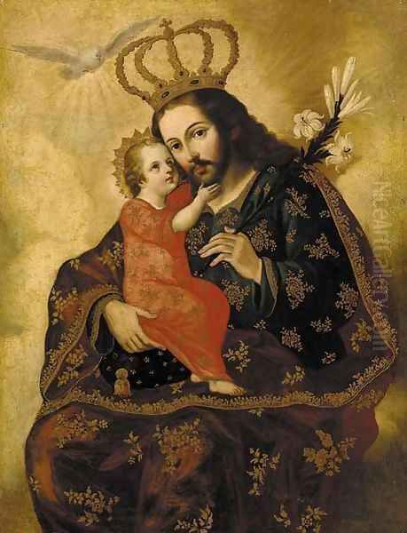 Saint Joseph and the Christ Child Oil Painting by Spanish Colonial School