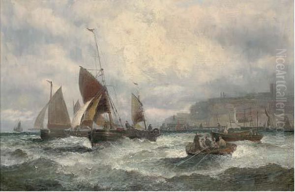 Fishing Boats Off Margate Oil Painting by William A. Thornley Or Thornber