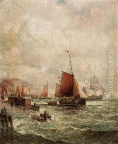 French Fishing Boat, Outward Bound Oil Painting by William A. Thornley Or Thornber